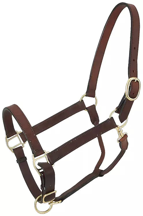 Tough1 Leather Adj Stable Halter w/Snap